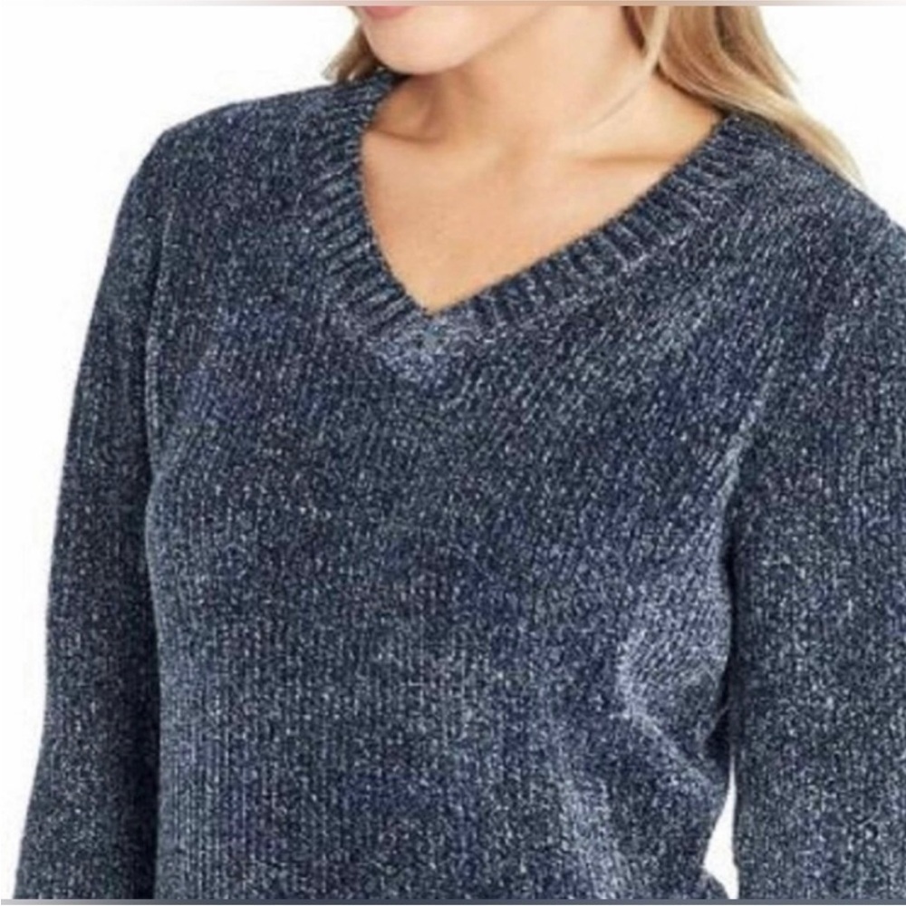 ORVIS Women's Size SM Chenille V-Neck Pullover Sweater Blue Marled Outdoors EUC